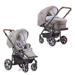 Gesslein F4 Classic Kombibarnvagn 3-i-1 med bärväska C2, handbroms, 96 cm liggyta, fotsäcksfunktion, babyskålsadapter, kompakt vikbar, beige
