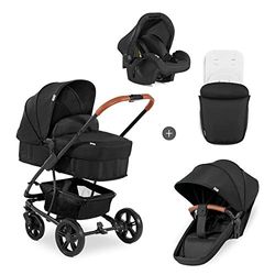 hauck Sistema de Viaje Pacific 4 Shop N Drive, Carrito Bebe, Carrito 3 en 1, Capazo, Silla de Paseo, Silla para Coche, Reversible, desde Nacimiento hasta 25 kg, Negro