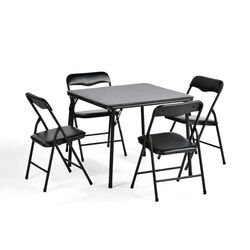HOMYLIN Lot de 5 Tables Pliantes et chaises pour Enfants, Ensemble d'activités Portables et légères, 4 chaises Noires (29 x 27 x 53 cm) et Table Bleue (61 x 61 x 51 cm), Noir