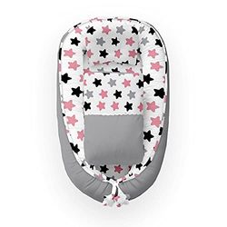 Kospu babynest con cuscino e coperta per neonati, 100% cotone, imbottitura in schiuma di poliestere e perline in silicone, paracolpi 90 x 70 cm