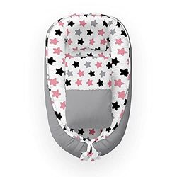 KOSPU Babynest avec Oreiller et Couverture pour Bébé, 100 % Coton, Rembourrage en Mousse de Polyester et Perles de Silicone, Pare-Chocs 90 X 70 cm, Couverture Bébé 75 X 50 cm