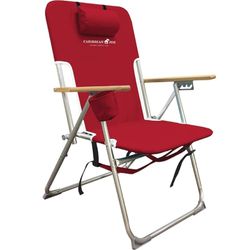 Caribbean Joe Chaise de Plage Pliante, 4 Positions, Sac à Dos Portable, Chaise de Camping Pliable avec appuie-tête, Porte-gobelet et accoudoirs en Bois, Rouge, 85,1 x 7,6 x 63,5 cm (l x H x H)