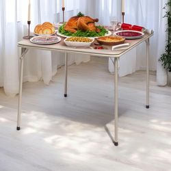 FurnitureR Tables de Banquet Square Oak, Structure Métallique Robuste et MDF Plateau Rembourré en Cuir Synthétique, Pliable et Portable pour Les Repas Décontractés ou pour Le Bureau, 86 x 86 cm