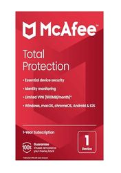 McAfee Total Protection 2024, 1 Device | Antivirus, VPN, Password Manager, Mobile and Internet Security | PC/Mac/iOS/Android|1 Year Subscription | Activation Code by Post