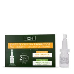 LUXÉOL – Progressivt håravfall 2-i-1 – främjar tillväxt och minskar håravfall – komprimerar håret – tillverkad i Frankrike – program för 1 månad – 14 flaskor à 6 ml