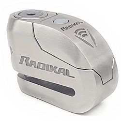 RADIKAL RK14S Cadeado moto disco premium alarme 120 dB ON/OFF ativação opcional, Warning LED, homologado SRA, fecho duplo 14 mm aço inoxidável, fechadura alta segurança pinça anti-roubo mota Scooter