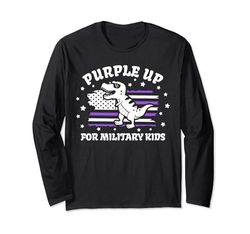 Military Kids Dinosaur Purple Up for Military Child Month Manga Larga