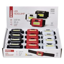EMOS Mini lampada frontale a LED, 12 pezzi, ideale per bambini, 40 pezzi, lampada LED COB con luminosità 110 lm, 15 m e 3 modalità di illuminazione, funzionamento a batteria