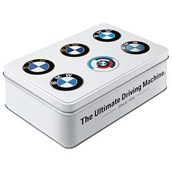 Nostalgic-Art Caja de almacenamiento retro plana, diseño vintage de BMW – idea de regalo para accesorios de coche, accesorios de coche, lata con tapa, 2,5 l