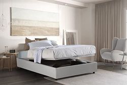 Talamo Italia Letto contenitore Una piazza e mezza Silvia Sommier, Made in Italy, Letto con rivestimento in ecopelle, Apertura frontale, con materasso cm 120x200 incluso, Bianco