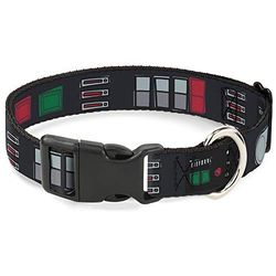 Collar de plástico para Perro con Clip de Star Wars Darth Vader, Ribete a cinturón de Utilidad, 3 Negros, Grises, Rojos, 8 a 12 Pulgadas, 0.5 Pulgadas de Ancho