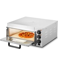 VEVOR Elektrische pizzaoven, 14 inch, elektrische pizzaoven van roestvrij staal met pizzasteen, multifunctionele pizzaoven voor binnen, restaurant, koken, thuis, keuken