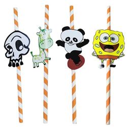 Cannucce Decorate "Panda & Cia" Ø 0,60X24 Cm Carta Assortita - 100 Unità