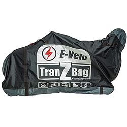 TranZbag E-Velo fietstransporttas, e-bike transportbescherming voor 26“ tot 29+” wielen (opvouwbaar, minimale pakmaat, schouderriem, universeel gebruik, dubbele ritssluiting), zwart