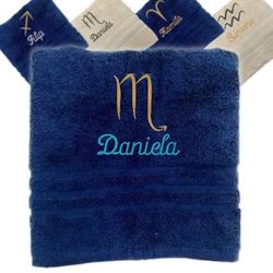 Asciugamano personalizzato con nome ricamato con segni zodiacali Asciugamano personalizzato con segno zodiacale Asciugamano in cotone regalo personalizzato (100 x 50 cm, Scorpione)