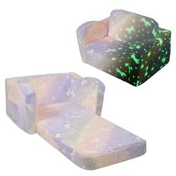 VEVOR Fauteuil pour enfants pliable, canapé pour enfants 2 en 1, en éponge 25D haute densité confortable et housse en tissu phosphorescent, pour se reposer salle de jeux chambre à coucher, arc-en-ciel