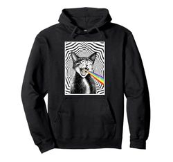 Trippy Cat Spiral Hypnotic Rainbow Black White Vortex Retro Pullover Hoodie