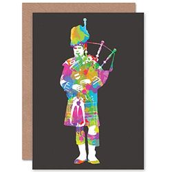 Wee Blue Coo Scottish Bagpipe Piper Colour Psychedelic Scotland Sealed Greeting Card Plus Envelope Blank inside