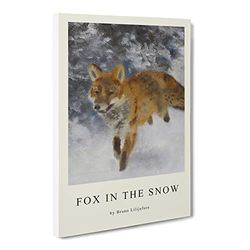 Fox In The Snow Vol.3 By Bruno Liljefors Exhibition Museum Painting Canvas Wall Art Print Ready to Hang, Framed Picture for Living Room Bedroom Home Office Décor, 20x14 Inch (50x35 cm)
