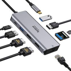 Docking station USB C, SELORE 9 in 1 USB C Hub 2 HDMI Dual Monitor,Gigabit Ethernet, USB 3.0 e USB 2.0, 100 W PD, SD/TF,compatibile per MacBook Pro, MacBook Huawei,Dell XPS Tablet Type C ecc