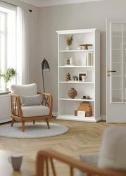 Dmora - Bibliothèque Mireille, Etagère de Bureau, Porte-Livre Mobile, Librairie, 96x37 h201 cm, Blanc
