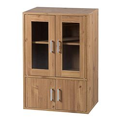 Iris Ohyama, Meuble, Bibliothèque de Rangement, Vaisselier, Buffet avec 4 étagères et 4 Portes/Design & Moderne, Solide, Multi-Usage, Bureau, Cuisine, Chambre, Salon - Cabinet GKN-9060 - Marron Clair