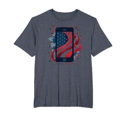 Estrellas, Rayas y teléfonos Inteligentes Camiseta, Hombre Tallas Grandes, Azul Jaspeado, 6X Alto