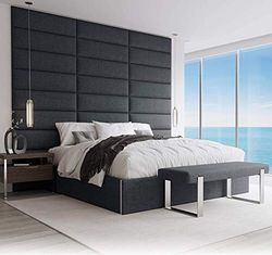 VANT Upholstered Headboard - Accent Wall Panels - Packs of 4 - Easy to Install - Single & Double bed Size (76cm Wide, Weave Blue Denim)