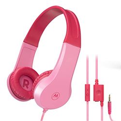 Motorola Sound JR200 Kinderhoofdtelefoon met kabel, volumeregeling 85 dB met audio-splitter - BPA-vrij - vanaf 3 jaar - roze