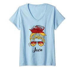 Mujer Jaén Girl, Bandera España España Camiseta Cuello V