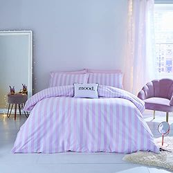 Sassy B sängkläder rand reta vändbart dubbelt påslakanset med rosa örngott
