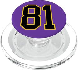 Número 81 en estilo deportivo universitario negro y amarillo PopSockets PopGrip para MagSafe