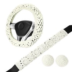 Ensemble de Housses de Volant en Crochet, Jolie Housse de Volant de Voiture bohème de 35,6 à 38,1 cm, Motif Tournesol Grand-mère, Accessoire de Voiture pour Femme (Ensemble de Couvre-Roue)