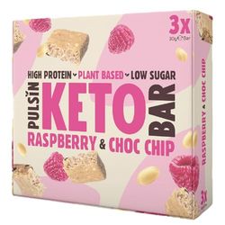 Pulsin - Keto Bars - Multi Raspberry Choc Chip - Keto Snacks with Peanuts and 7.6g of Protein per Bar - Healthy Snacks, Chocolate Bars Multipack - 12 x 3 x 30g