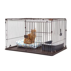 Iris Ohyama, Parc, Cage, Enclos, Chenil, Niche pour chien, chat interieur et exterieur avec avec porte 2 en 1, Roues et toit, Métal, L113 x P79 x H65.5 cm, STS-1200TY, Marron