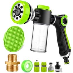 Accesorio de manguera de lavado de perros, pulverizador para perros con botella dispensadora de jabón de 3.5 onzas/100 cc y cepillo para perros, boquilla de manguera de bañera y jardín para baño de