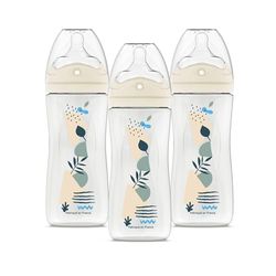 DODIE Zestaw 3 butelek dla niemowląt z wieloma dziurkami, antykolkowe, 330 ml, niebieskie