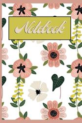 White floral Notebook: Lined paperback notebook | 6" x 9", 120 pages