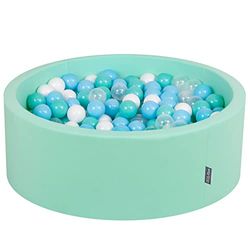 KiddyMoon 90 x 30 cm/200 bollar 7 cm bollar bebis lekbad med färgglada bollar rund Made in EU, mynt: ljusturkos vit transparent baby blå