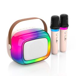 GUYUCOM Karaoke per Bambini con 2 Microfono Bambini, 5 Modalità di Illuminazione RGB, Karaoke Bluetooth è Compatibile con Una Varietà di Dispositivi, Adatto a Bambini di 4, 5, 6, 7, 8, 9, 10 Anni