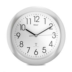 MEBUS Funk-Wanduhr mit silbernem Rahmen und 25 cm Durchmesser/Farbe: Silber/Weiß/Modell 52451