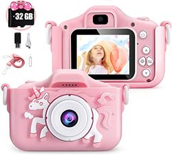 Fotocamera per bambini con custodia morbida in silicone, per bambini a partire da 4, 5, 6, 7, 8 anni, con scheda SD da 32 GB, schermo da 2,0 pollici, 1080P, HD 20 MP, fotocamera per bambini per