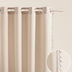 ROOM99 Lara Curtain with Silver Eyelets, 140 x 280 cm Width x Height Blackout Sliding Curtains, Decorative Modern Curtain for Living Room, Bedroom, Cream