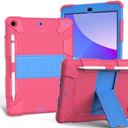 Funda para iPad de 10.2 Pulgadas 9ª/8ª/7ª generación 2021/2020/2019 con diseño Tres en uno, a Prueba de Golpes, Funda Robusta con Soporte para lápices y Soporte, Rosa y Azul