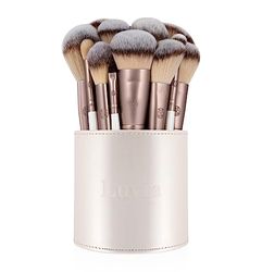 Luvia Cosmetics Makeup Brush Storage & Organizer - Portable Travel Brush Bag with Magnetic Closure, Holds 40 Brushes, Minimalist, Pearl White