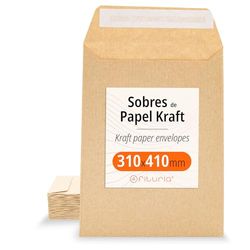 Kraft enveloppen, met siliconen band voor uitnodigingen of gastgeschenken voor bruiloften, communies of doopfeesten, enveloppen voor sieraden of zaden, Ofituria (310 x 410 mm, 50 ca.)