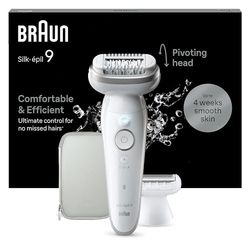 Braun Silk-épil 9 Epilator with Pivoting Head, Braun Epilator for Women, Easy Hair Removal Device, Women's Electric Shavers, Wet & Dry,Lasting Smooth Skin, with Lady Shaver Head & Trimmer Comb