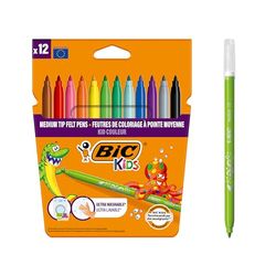 Bic Kids Kid Couleur Pennarelli a Punta Media con Inchiostro a Base d'Acqua Confezione 12 Pennarelli Colori Assortiti