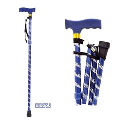 Aidapt Patterned Fold Down Adjustable Height Lightweight Walking Stick with Anti Slip Ferrule Foot to Aid Stability and Confidence when Walking Supplied with a Hanging Carry Strap and Wood Handle