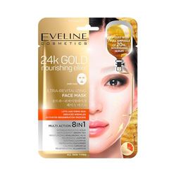 Eveline Cosmetics 24k Gold Ultra Revitalizing 8-in-1 Korean Sheet Mask with Gold & Hyaluronic Acid - Intensive Anti-Aging & Nourishing Serum Infused
